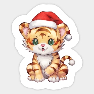 Bengal Tiger in Santa Hat Sticker